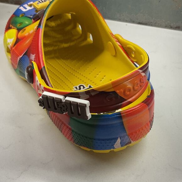 M&M Multicolor Crocs Mens Size 10 With  M&M Jibbitz Charms
